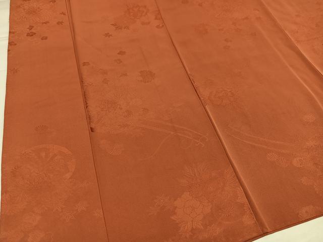 平和屋着物●上質な色無地 花車地紋 樺色 正絹 逸品 AABI7434ph
