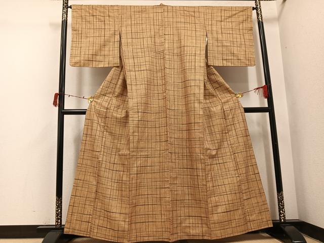 平和屋着物●上質な紬 格子 正絹 逸品 AABI7443ph