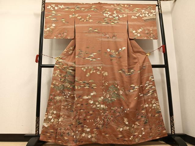 平和屋着物●訪問着 駒刺繍 松竹梅御所車文 金彩 正絹 逸品 AABI7445ph