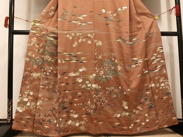 平和屋着物●訪問着 駒刺繍 松竹梅御所車文 金彩 正絹 逸品 AABI7445ph