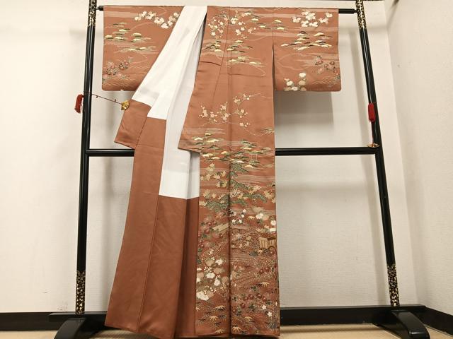 平和屋着物●訪問着 駒刺繍 松竹梅御所車文 金彩 正絹 逸品 AABI7445ph
