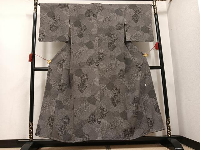 平和屋着物●江戸小紋 作家物 寄せ小紋柄 黒地 正絹 逸品 未使用 AABI7451ph