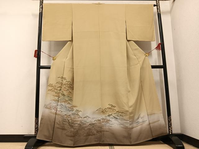 平和屋着物●色留訪問着 刺繍 浜松笹舟文 暈し染め 金糸 正絹 逸品 AABI7452ph