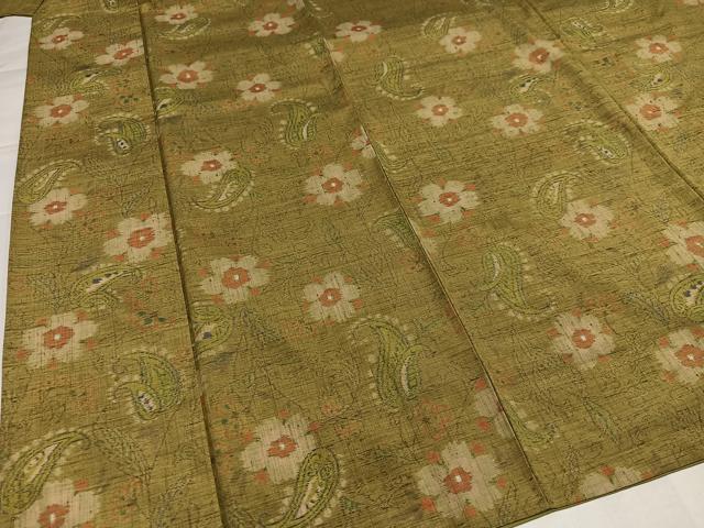 平和屋着物●古志紬 加納別誂え 更紗文 反端付き 正絹 逸品 AABI7453ph