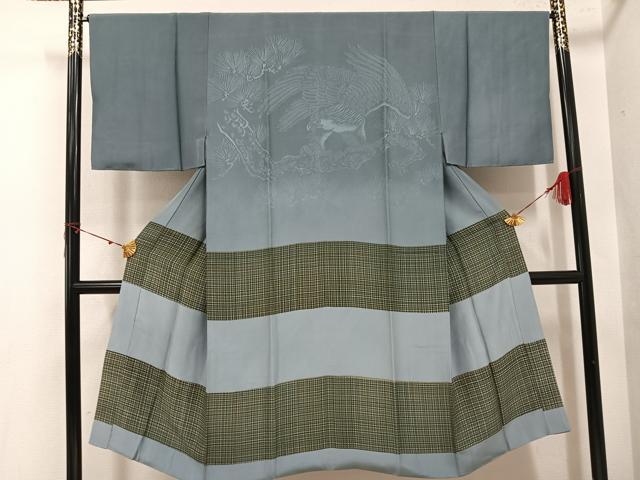 平和屋着物●男性 長襦袢 袷 鷹 松 正絹 逸品 AABI7454ph