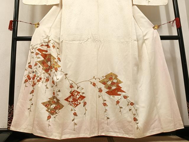 平和屋着物●訪問着 友禅 駒刺繍 松皮菱花文 金彩 正絹 逸品 AABI7455ph