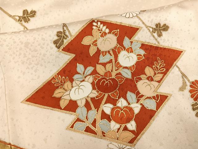 平和屋着物●訪問着 友禅 駒刺繍 松皮菱花文 金彩 正絹 逸品 AABI7455ph