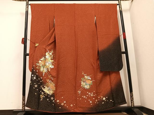 平和屋着物●豪華振袖 花車文 暈し染め 金銀彩 金通し地 正絹 逸品 AABI7456ph