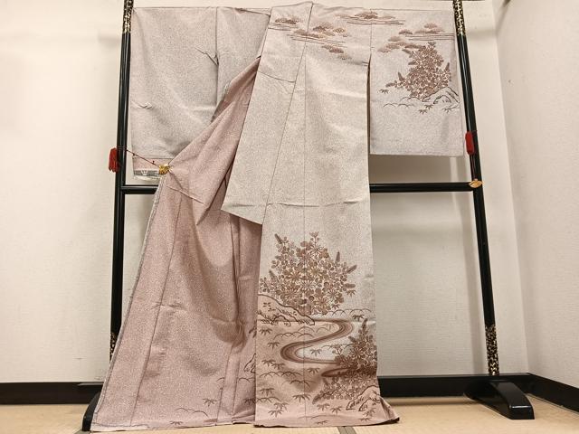 平和屋着物●京友禅の第一人者 松井青々 本場大島紬 染大島 訪問着 刺繍 流水草花文 金彩 仮絵羽 正絹 逸品 未使用 AABI7460ph