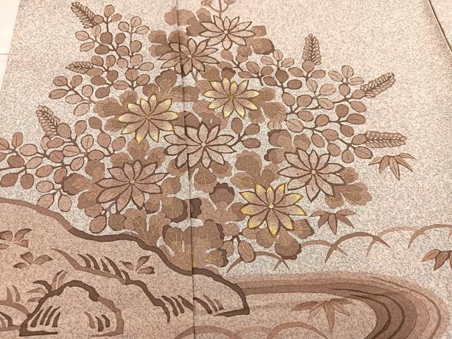 平和屋着物●京友禅の第一人者 松井青々 本場大島紬 染大島 訪問着 刺繍 流水草花文 金彩 仮絵羽 正絹 逸品 未使用 AABI7460ph
