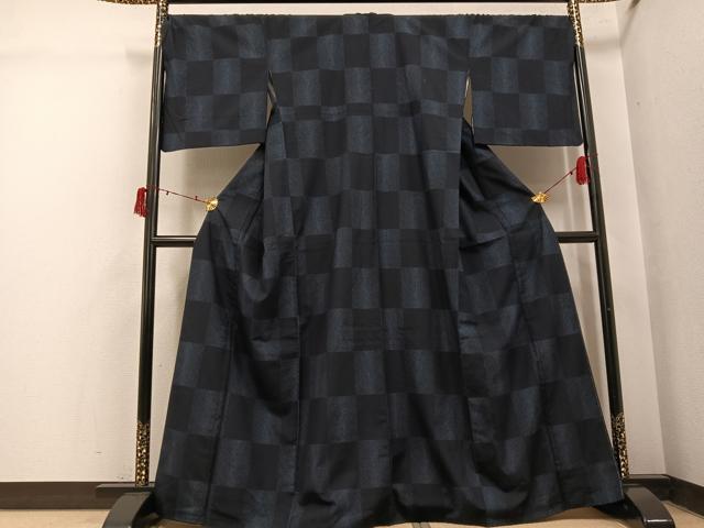 平和屋着物●上質な紬 市松 正絹 逸品 AABI7463ph