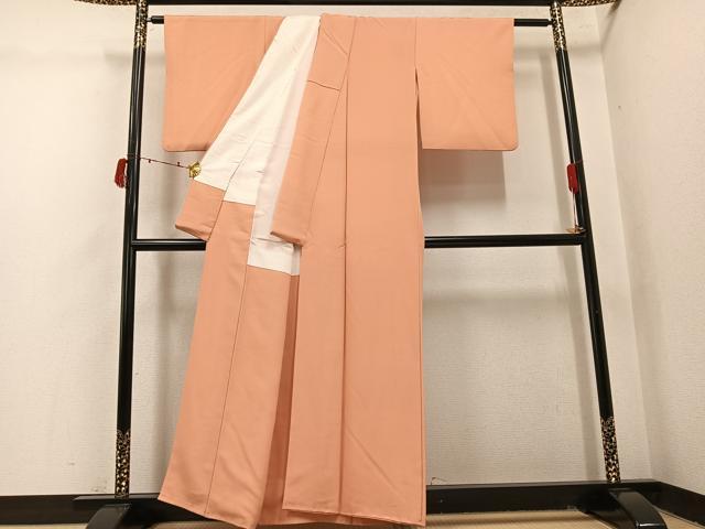 平和屋着物●上質な色無地 深支子色 白寿ちりめん 反端付き 正絹 逸品 AABI7469ph
