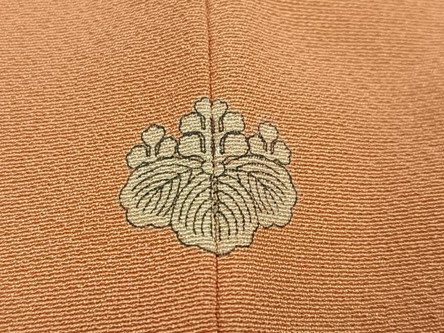 平和屋着物●上質な色無地 深支子色 白寿ちりめん 反端付き 正絹 逸品 AABI7469ph