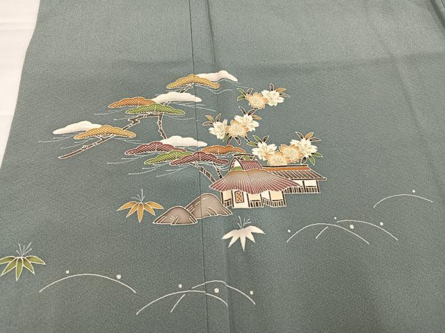 平和屋着物●名門・上野家 上野街子 清染居 訪問着 風景草花文 正絹 逸品 AABI7470ph