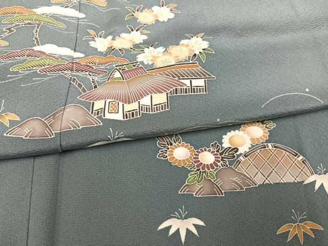 平和屋着物●名門・上野家 上野街子 清染居 訪問着 風景草花文 正絹 逸品 AABI7470ph
