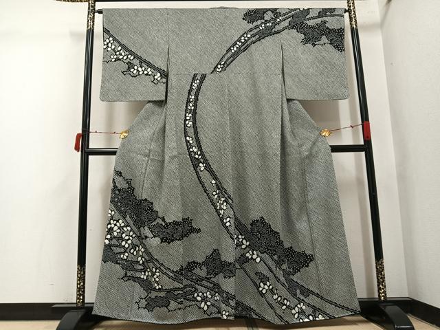 平和屋着物●訪問着 総絞り 草花文 黒地 鈴乃屋扱い 正絹 逸品 未使用 AABI7477ph