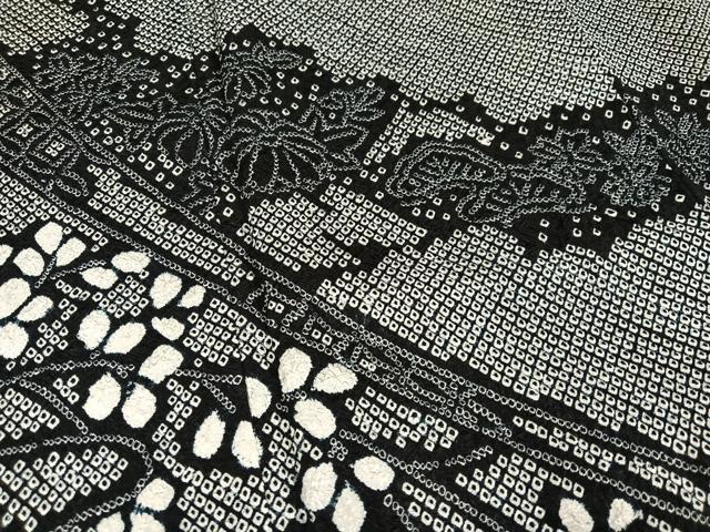 平和屋着物●訪問着 総絞り 草花文 黒地 鈴乃屋扱い 正絹 逸品 未使用 AABI7477ph