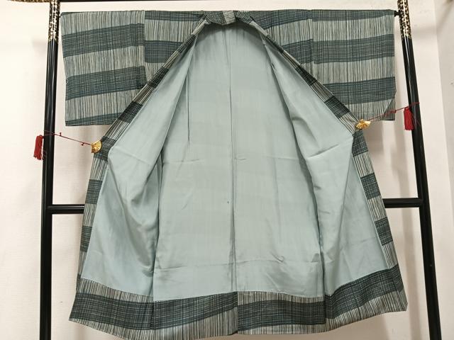 平和屋着物●男性 長襦袢 袷 横段文 正絹 逸品 未使用 AABI7480ph