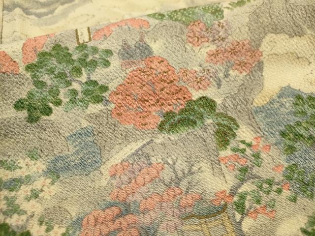 平和屋着物■上質な小紋 風景文 鬼しぼ縮緬 正絹 逸品 AABI7498br