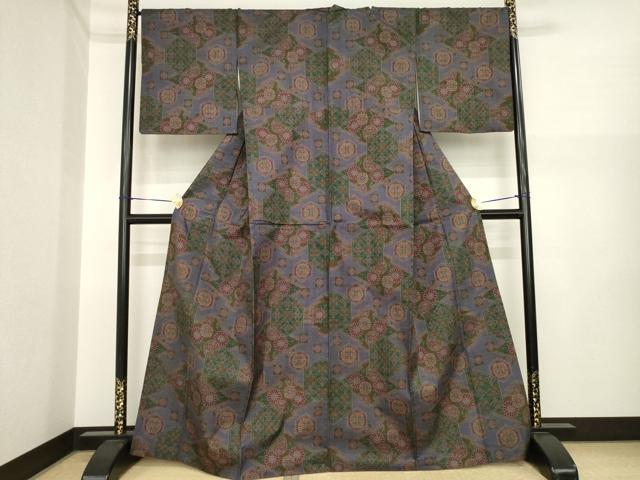 平和屋着物●本場大島紬 一元7マルキ 松皮菱花文 正絹 逸品 AABI7527ck
