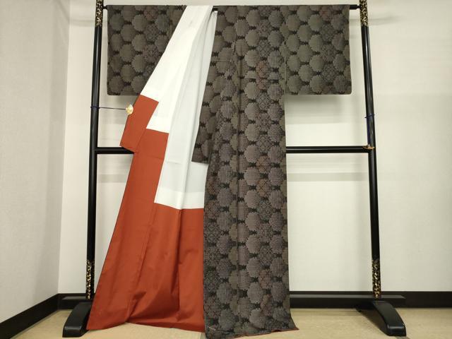 平和屋着物●本場大島紬 カタス7マルキ 雪輪間道 正絹 逸品 AABI7535ck