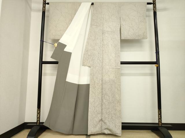 平和屋着物●本塩沢 訪問着 芝 蚊絣 正絹 逸品 AABI7538ck
