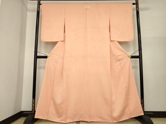 平和屋着物●上質な色無地 舞花地紋 深支子色 正絹 逸品 AABI7544ck