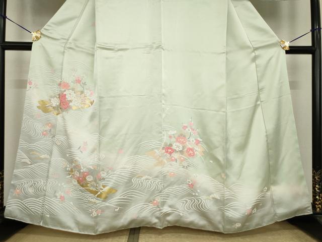 平和屋着物●訪問着 刺繍 立波花筏文 暈し染め 金彩 正絹 逸品 未使用 AABI7546ck