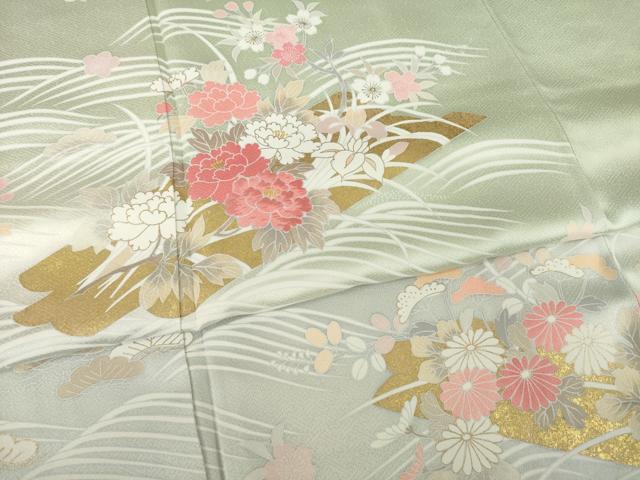 平和屋着物●訪問着 刺繍 立波花筏文 暈し染め 金彩 正絹 逸品 未使用 AABI7546ck