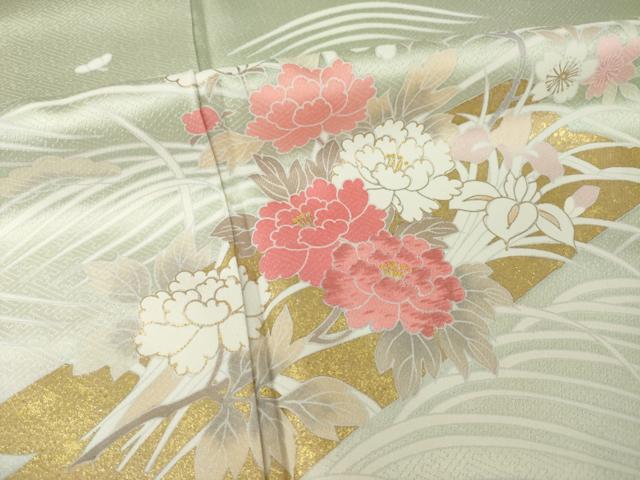 平和屋着物●訪問着 刺繍 立波花筏文 暈し染め 金彩 正絹 逸品 未使用 AABI7546ck
