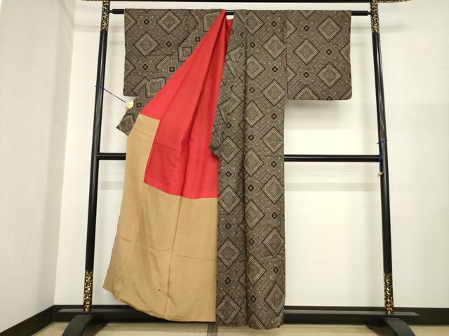 平和屋着物●アンティーク大島 本場大島紬 龍郷絣 花菱文 正絹 逸品 AABI7547ck