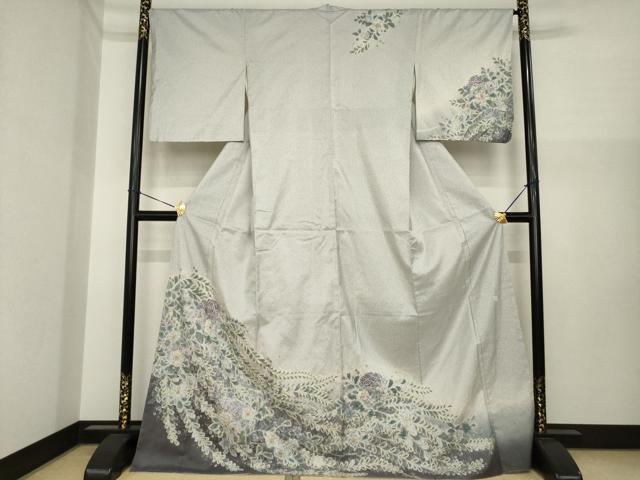 平和屋着物●本場大島紬 染大島 訪問着 辻が花 絞り 舞花文 暈し染め ロング丈 正絹 逸品 AABI7548ck