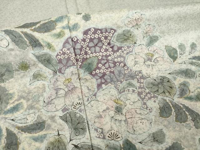 平和屋着物●本場大島紬 染大島 訪問着 辻が花 絞り 舞花文 暈し染め ロング丈 正絹 逸品 AABI7548ck