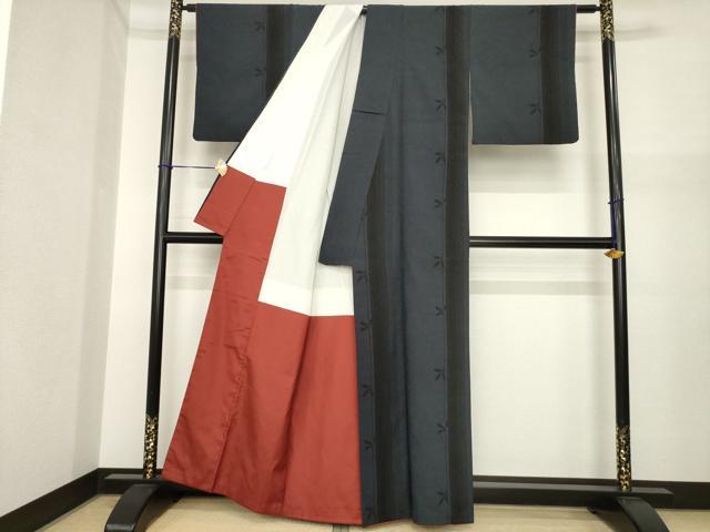 平和屋着物●本塩沢 110亀甲 花間道 正絹 逸品 AABI7553ck