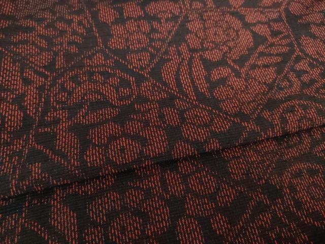 平和屋着物●結城紬 割付き花文 黒地 正絹 逸品 AABI7575ck