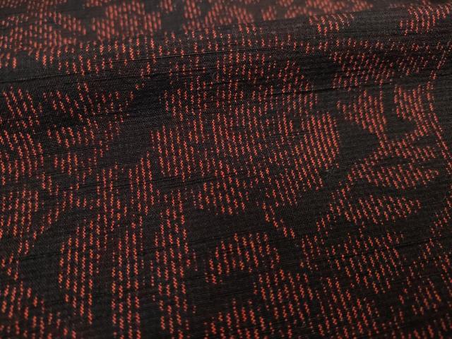 平和屋着物●結城紬 割付き花文 黒地 正絹 逸品 AABI7575ck