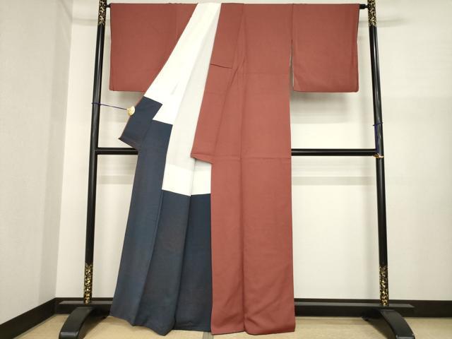 平和屋着物●上質な色無地 海老茶色 正絹 逸品 AABI7577ck