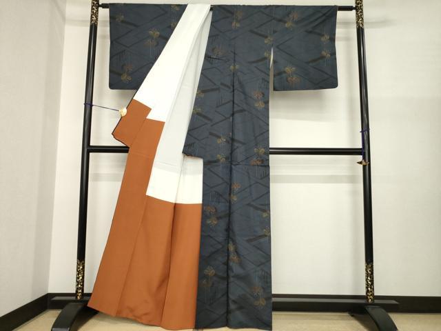 平和屋着物●本場大島紬 一元7マルキ 草花文 正絹 逸品 AABI7586ck