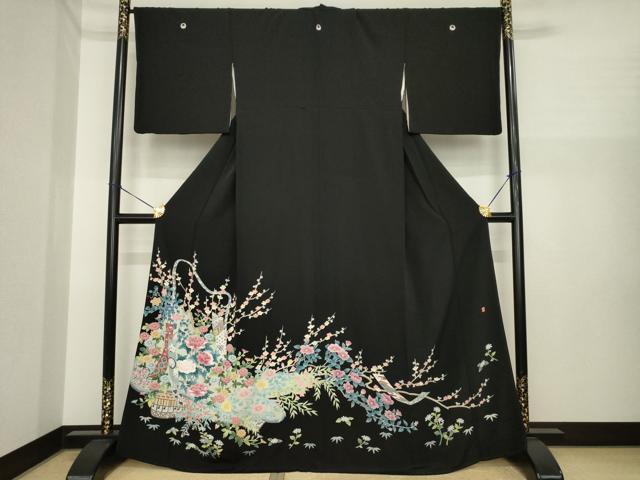 平和屋着物●本加賀友禅作家 染元千紅代表 寺西一紘 黒留袖 短冊花篭文 正絹 逸品 AABI7588ck