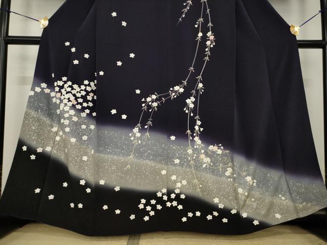 平和屋着物●訪問着 夜桜 暈し染め 銀彩 鬼しぼ縮緬 正絹 逸品 AABI7591ck