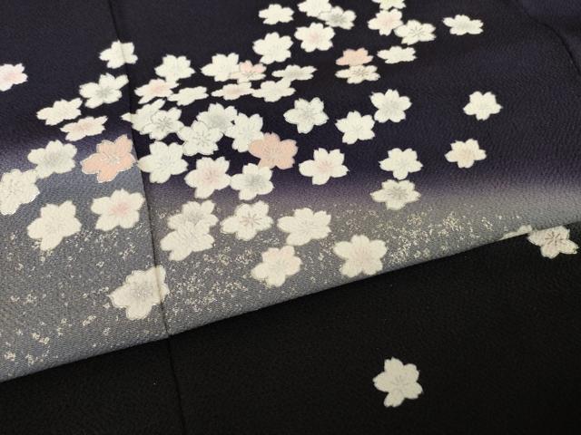 平和屋着物●訪問着 夜桜 暈し染め 銀彩 鬼しぼ縮緬 正絹 逸品 AABI7591ck