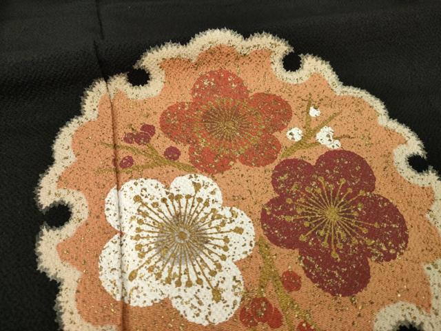 平和屋着物●訪問着 雪輪花文 黒地 金彩 鬼しぼ縮緬 正絹 逸品 AABI7593ck