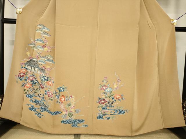 平和屋着物●訪問着 型染め 風景花文 鬼しぼ縮緬 正絹 逸品 AABI7596ck