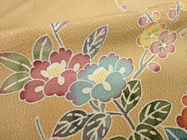 平和屋着物●訪問着 型染め 風景花文 鬼しぼ縮緬 正絹 逸品 AABI7596ck