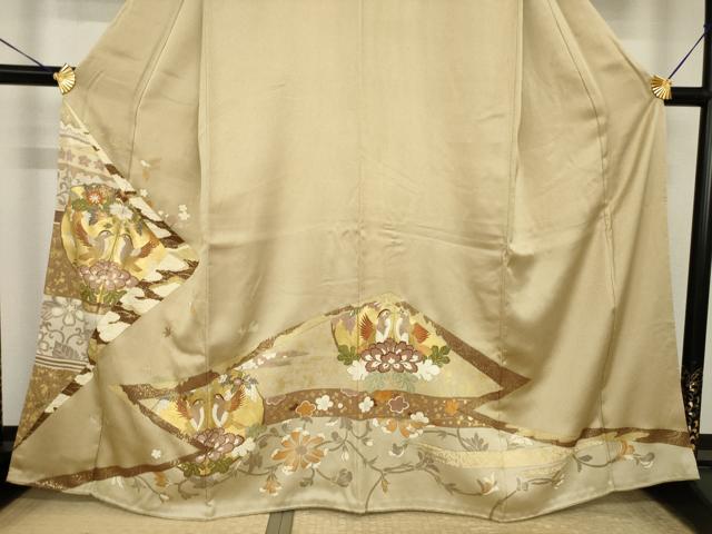 平和屋着物●色留訪問着 駒刺繍 向かい鳥更紗花文 金彩 三越扱い 正絹 逸品 AABI7597ck