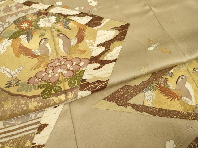 平和屋着物●色留訪問着 駒刺繍 向かい鳥更紗花文 金彩 三越扱い 正絹 逸品 AABI7597ck
