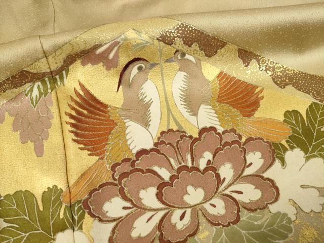 平和屋着物●色留訪問着 駒刺繍 向かい鳥更紗花文 金彩 三越扱い 正絹 逸品 AABI7597ck