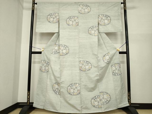 平和屋着物●小千谷紬 花丸文 正絹 逸品 AABI7600ck