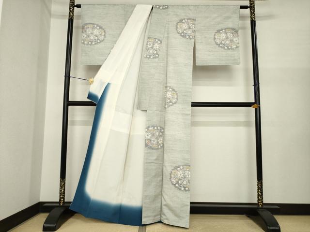 平和屋着物●小千谷紬 花丸文 正絹 逸品 AABI7600ck