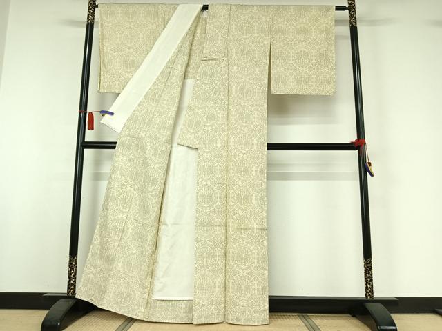 平和屋着物▽上質な紬 単衣 向かい鳥文 正絹 逸品 AABI7605jh